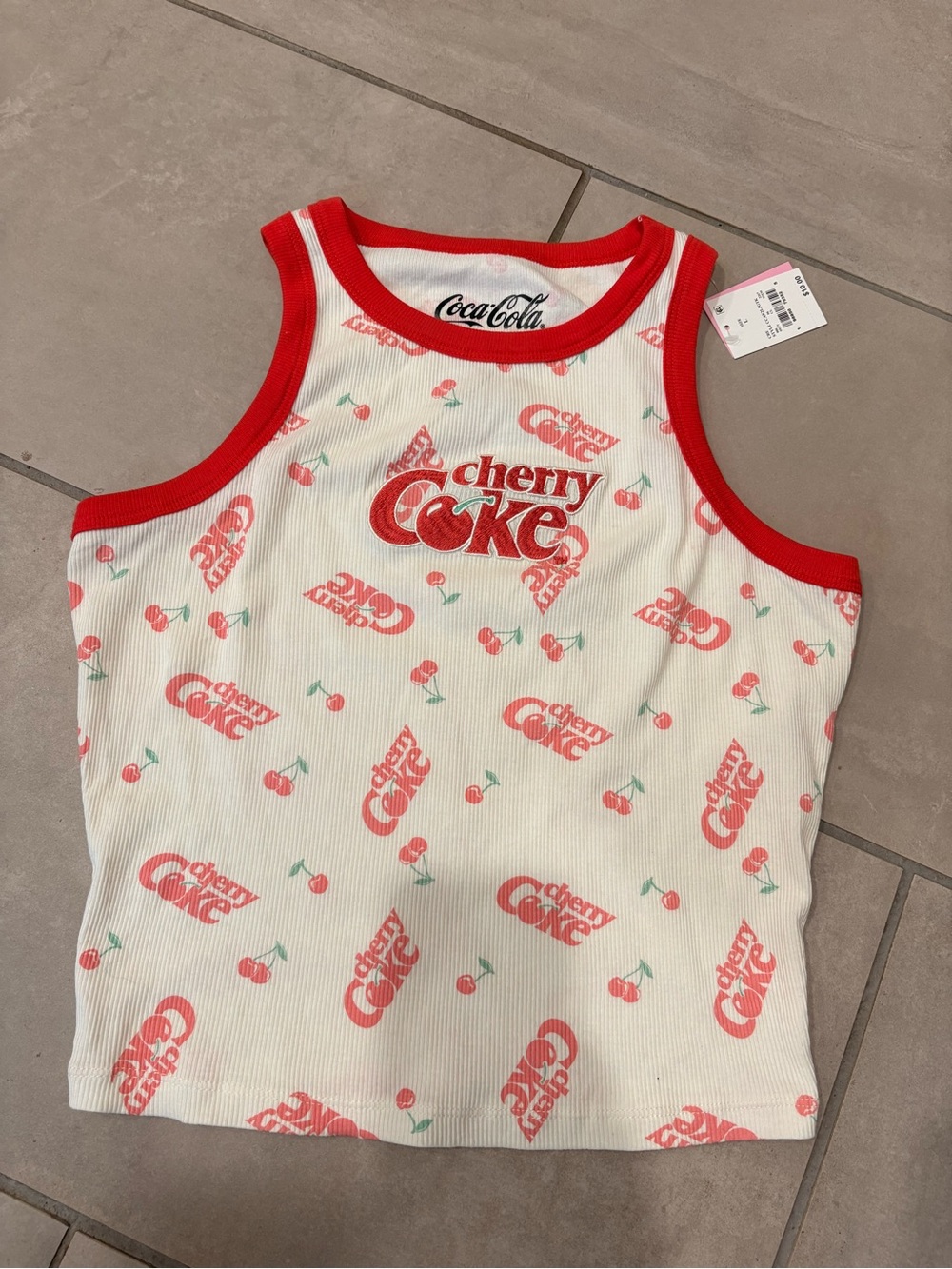 🍒 Coca-Cola Cherry Coke Y2K Ribbed Tank Top NWT Size L